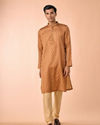 Manyavar Men Tan Satin Kurta Pajama
