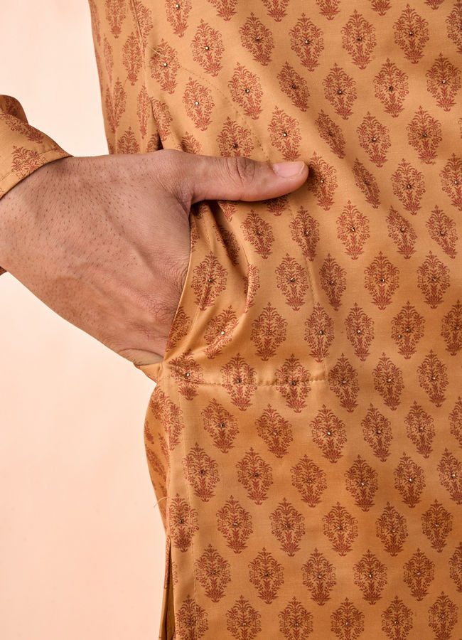 Manyavar Men Tan Satin Kurta Pajama