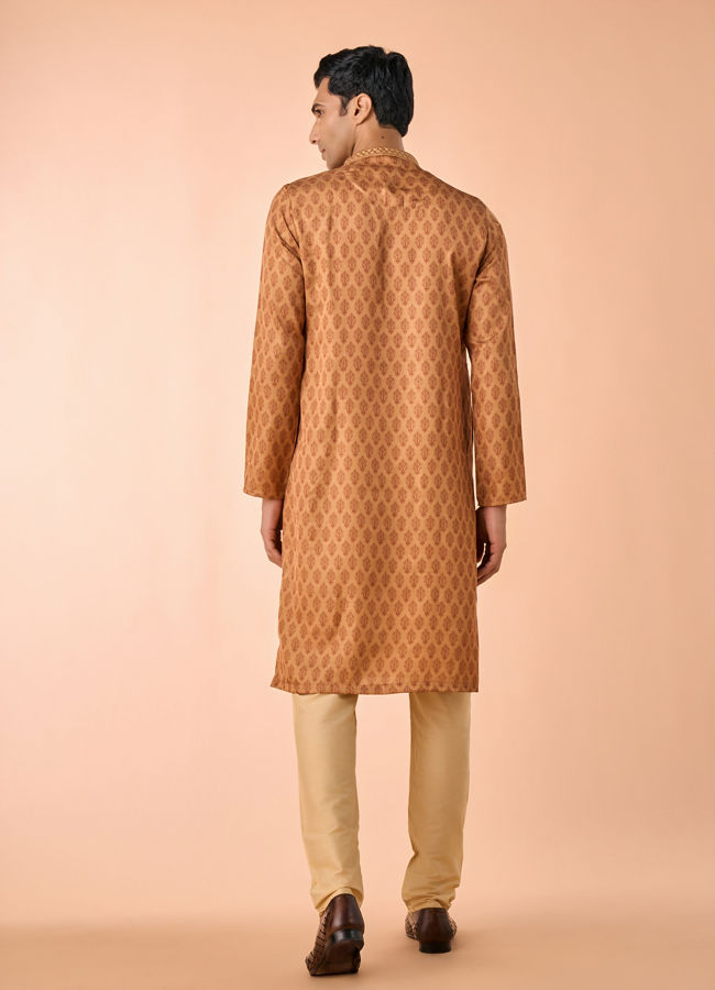 Manyavar Men Tan Satin Kurta Pajama