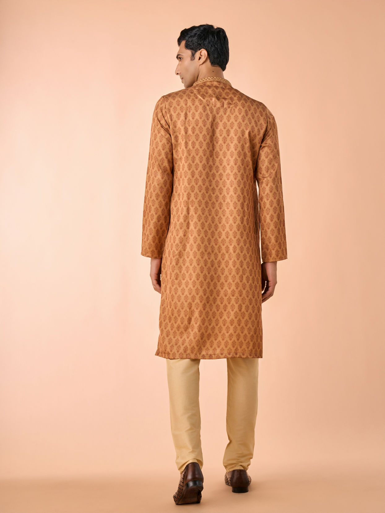 Manyavar Men Tan Satin Kurta Pajama