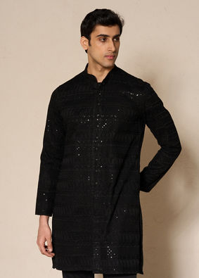 Manyavar Men Black Elegance Georgette Kurta Pajama