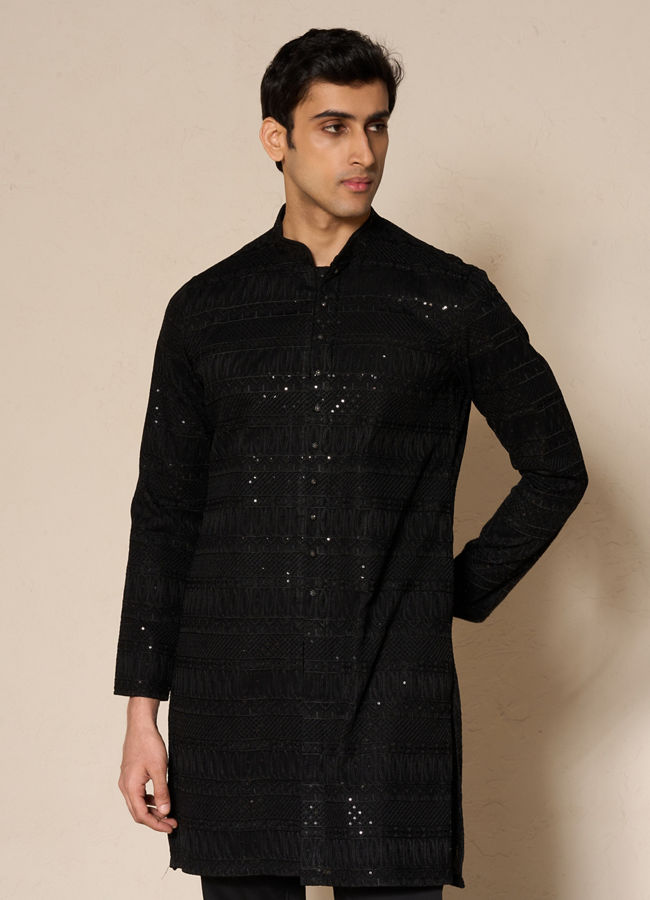 Manyavar Men Black Elegance Georgette Kurta Pajama