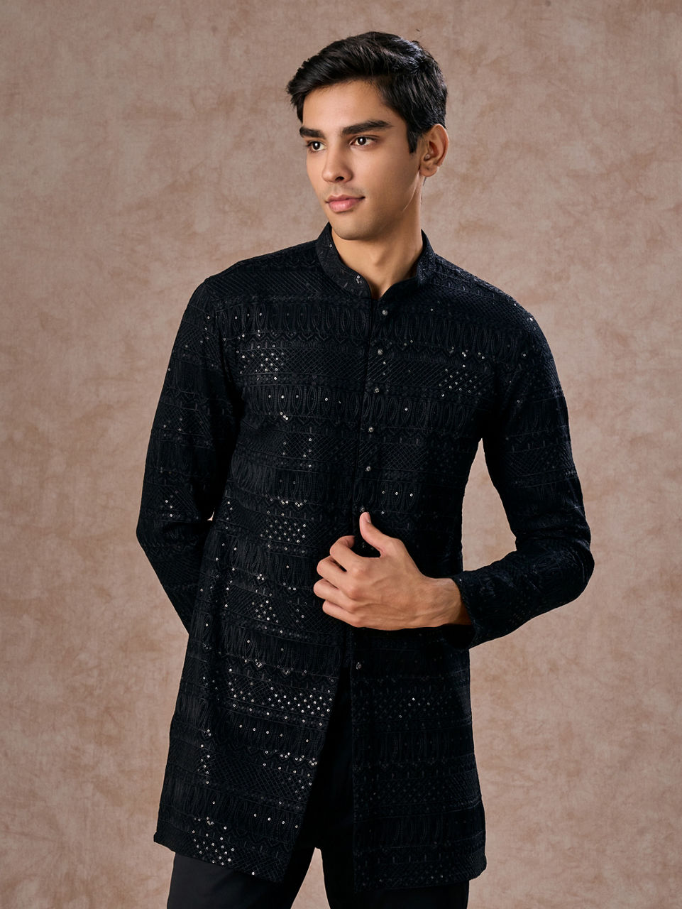 Manyavar Men Black Elegance Georgette Kurta Pajama