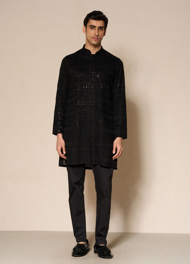 Manyavar Men Black Elegance Georgette Kurta Pajama