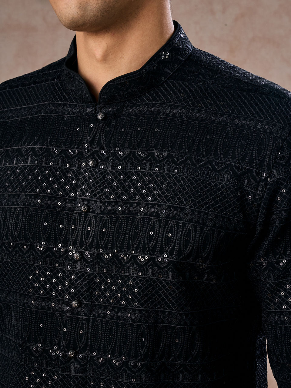 Manyavar Men Black Elegance Georgette Kurta Pajama