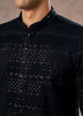 Manyavar Men Black Elegance Georgette Kurta Pajama