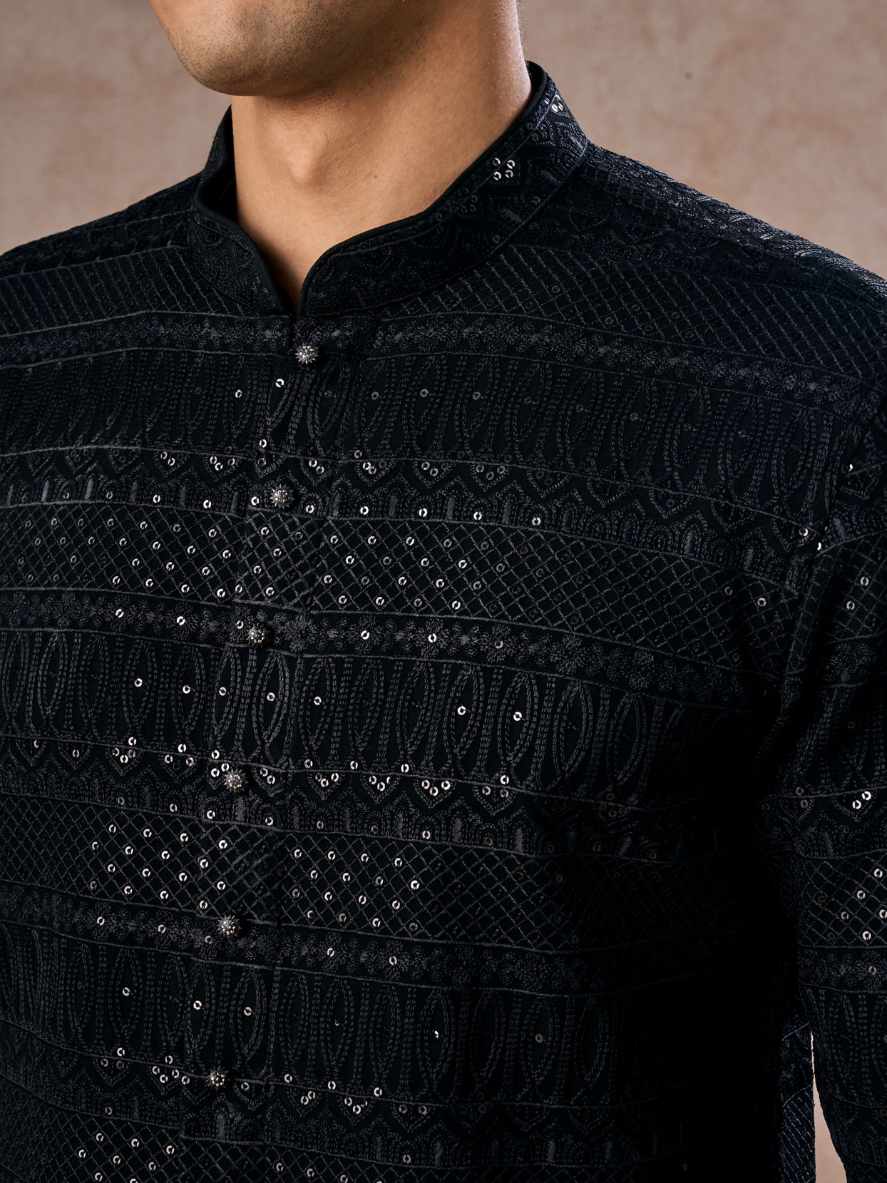 Manyavar Men Black Elegance Georgette Kurta Pajama