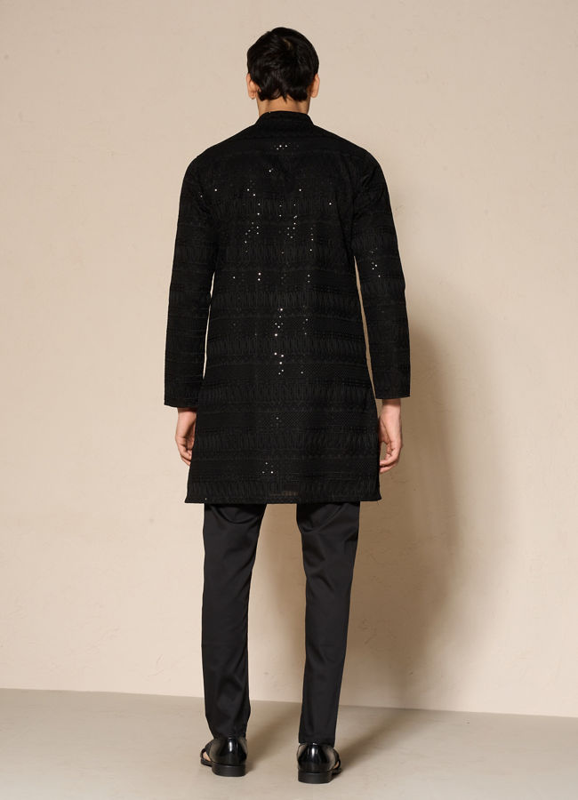 Manyavar Men Black Elegance Georgette Kurta Pajama