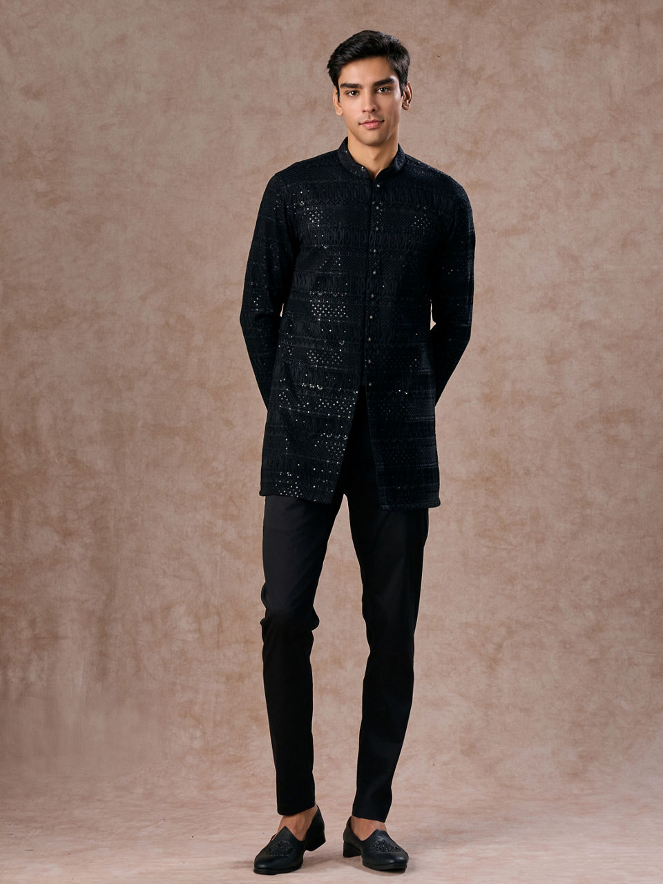 Manyavar Men Black Elegance Georgette Kurta Pajama