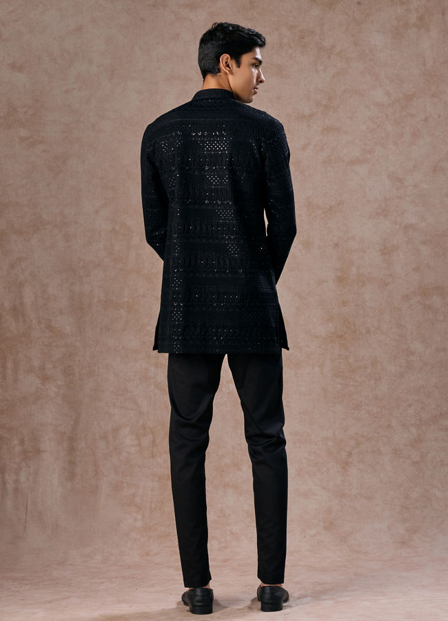 Manyavar Men Black Elegance Georgette Kurta Pajama