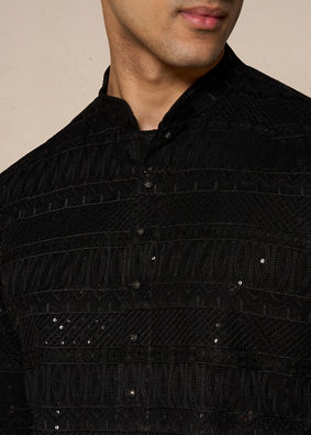 Manyavar Men Black Elegance Georgette Kurta Pajama