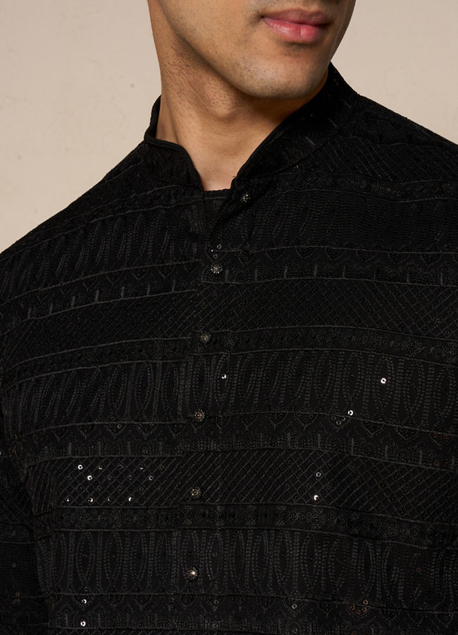 Manyavar Men Black Elegance Georgette Kurta Pajama