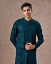 Manyavar Men Elegant Georgette Teal Blue Kurta Pant