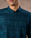 Manyavar Men Elegant Georgette Teal Blue Kurta Pant