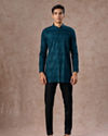 Manyavar Men Elegant Georgette Teal Blue Kurta Pant