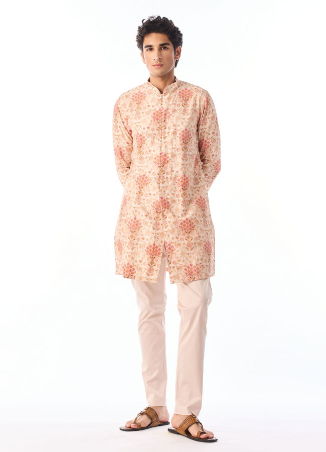 Manyavar Men Peach Kurta Pant Set