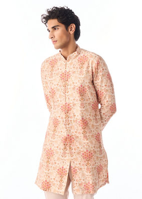 Manyavar Men Peach Kurta Pant Set
