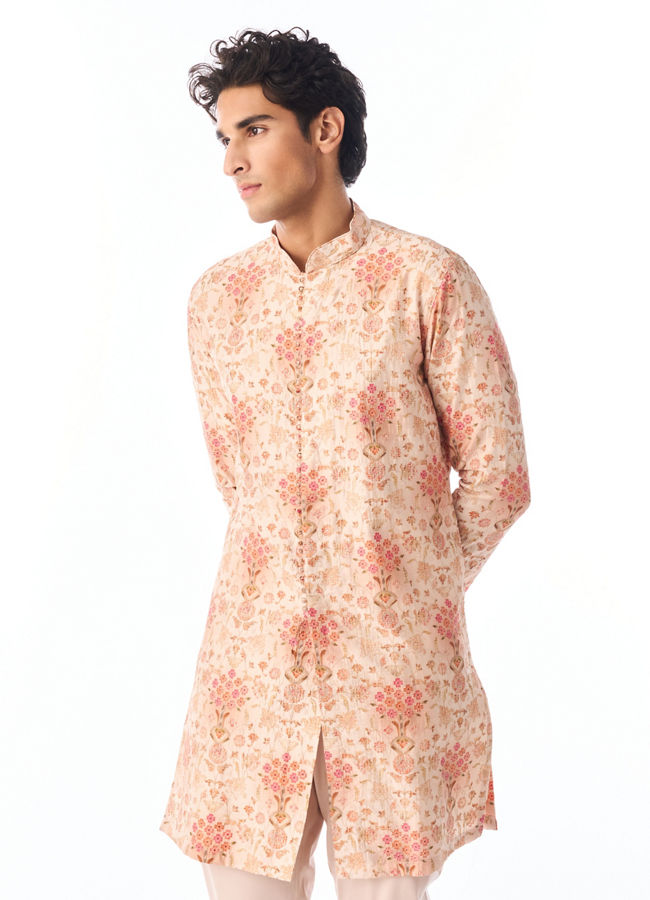 Manyavar Men Peach Kurta Pant Set
