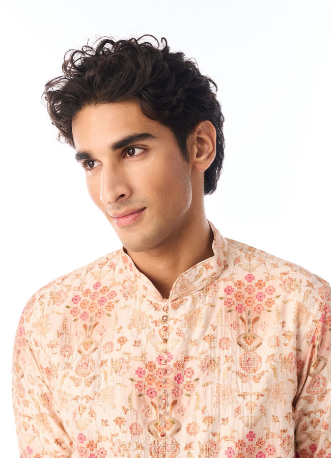 Manyavar Men Peach Kurta Pant Set