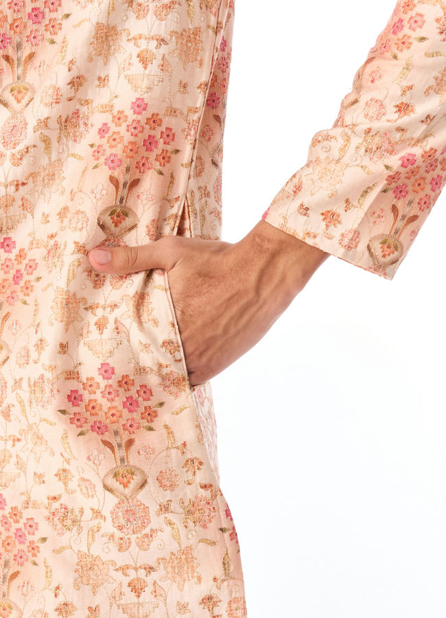 Manyavar Men Peach Kurta Pant Set