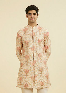 Manyavar Men Peach Kurta Pant Set
