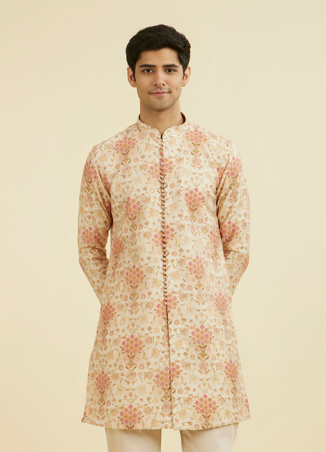 Manyavar Men Peach Kurta Pant Set