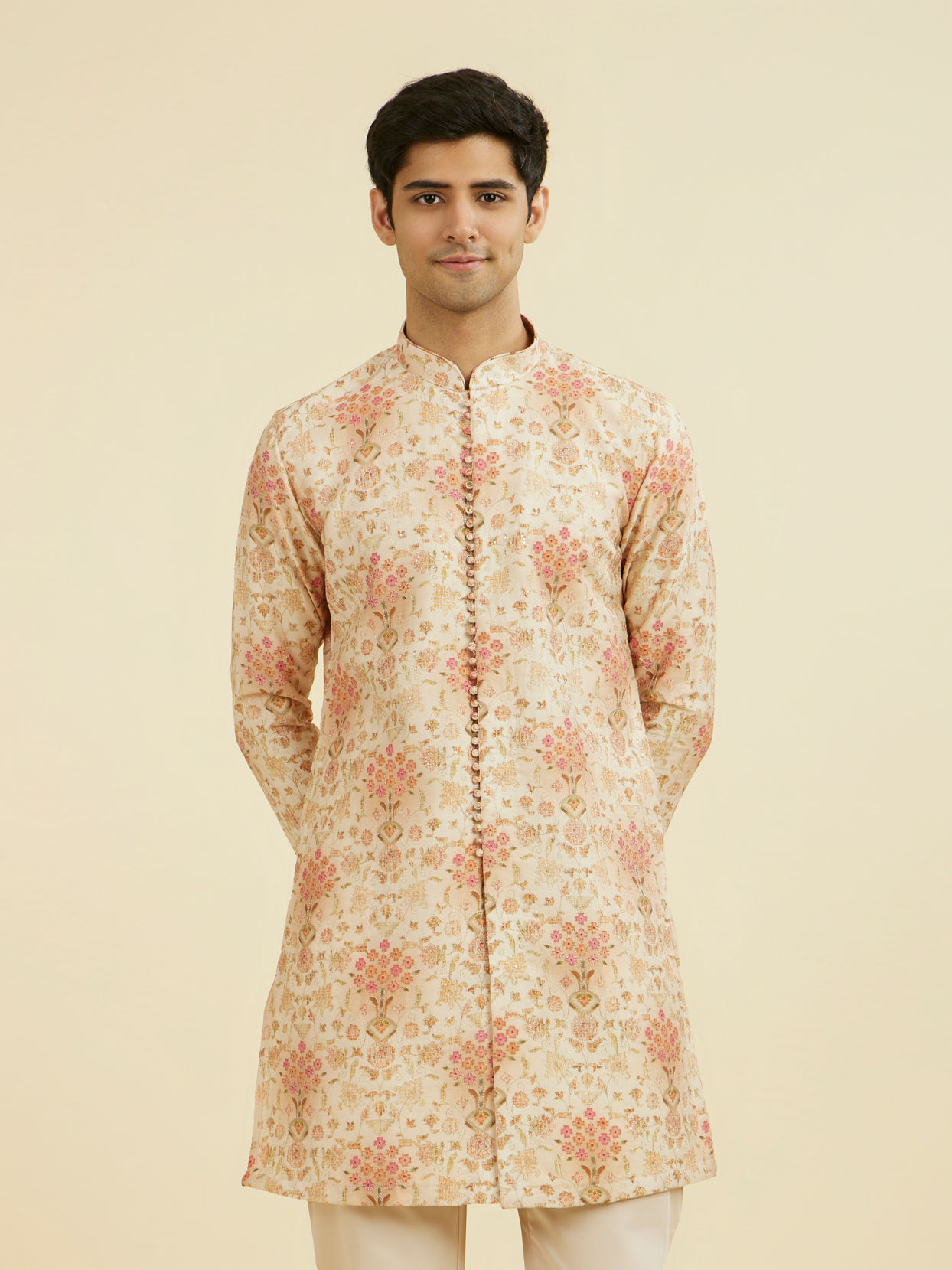 Manyavar Men Peach Kurta Pant Set