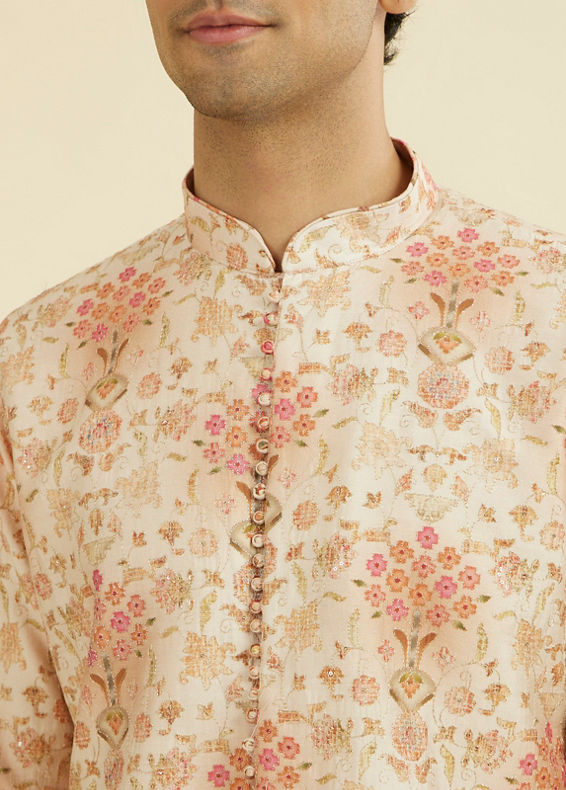 Manyavar Men Peach Kurta Pant Set