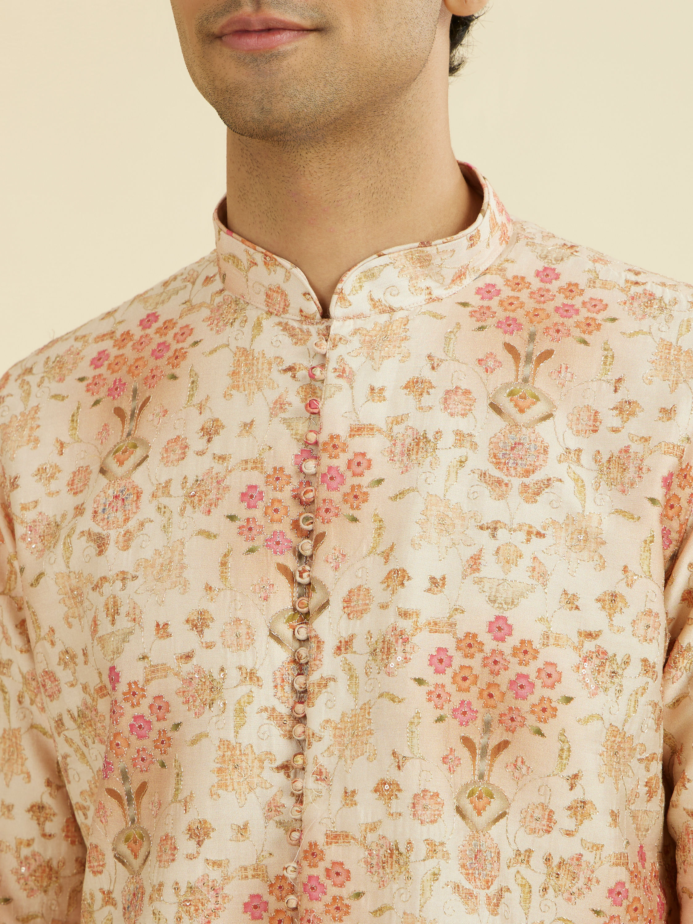 Manyavar Men Peach Kurta Pant Set