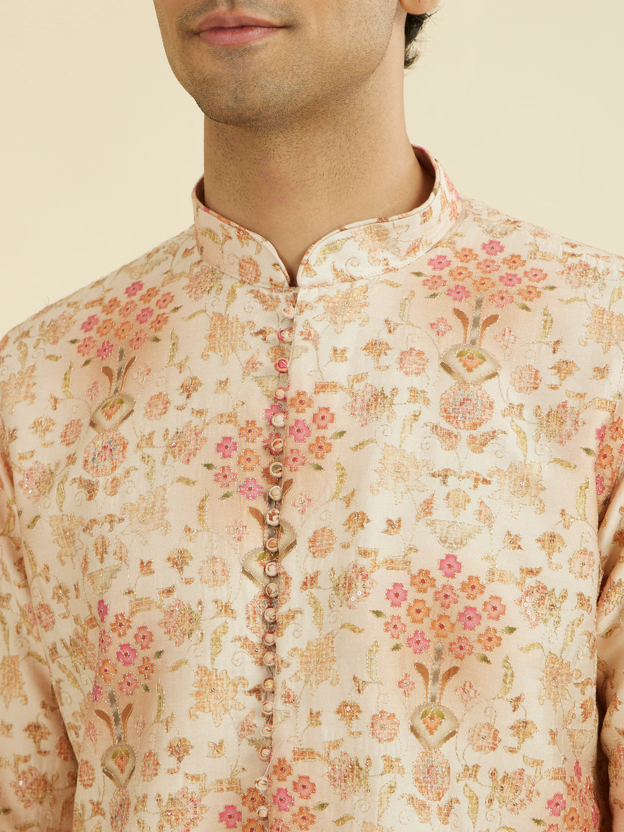 Manyavar Men Peach Kurta Pant Set
