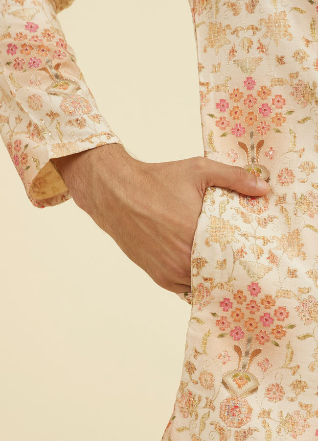 Manyavar Men Peach Kurta Pant Set