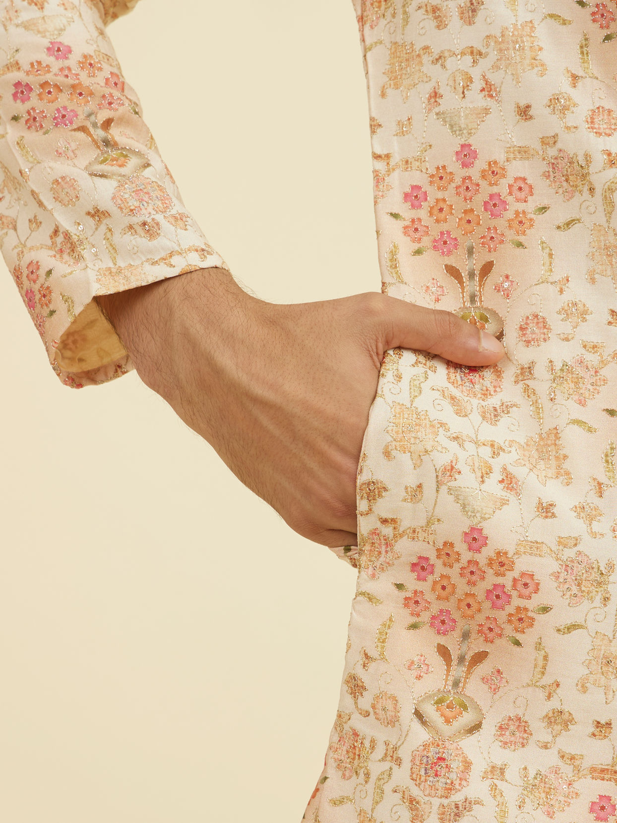 Manyavar Men Peach Kurta Pant Set