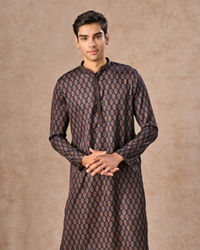 Manyavar Men Dark Blue Satin Finish Kurta Pajama