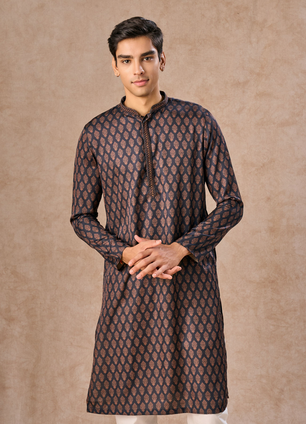 Manyavar Men Dark Blue Satin Finish Kurta Pajama