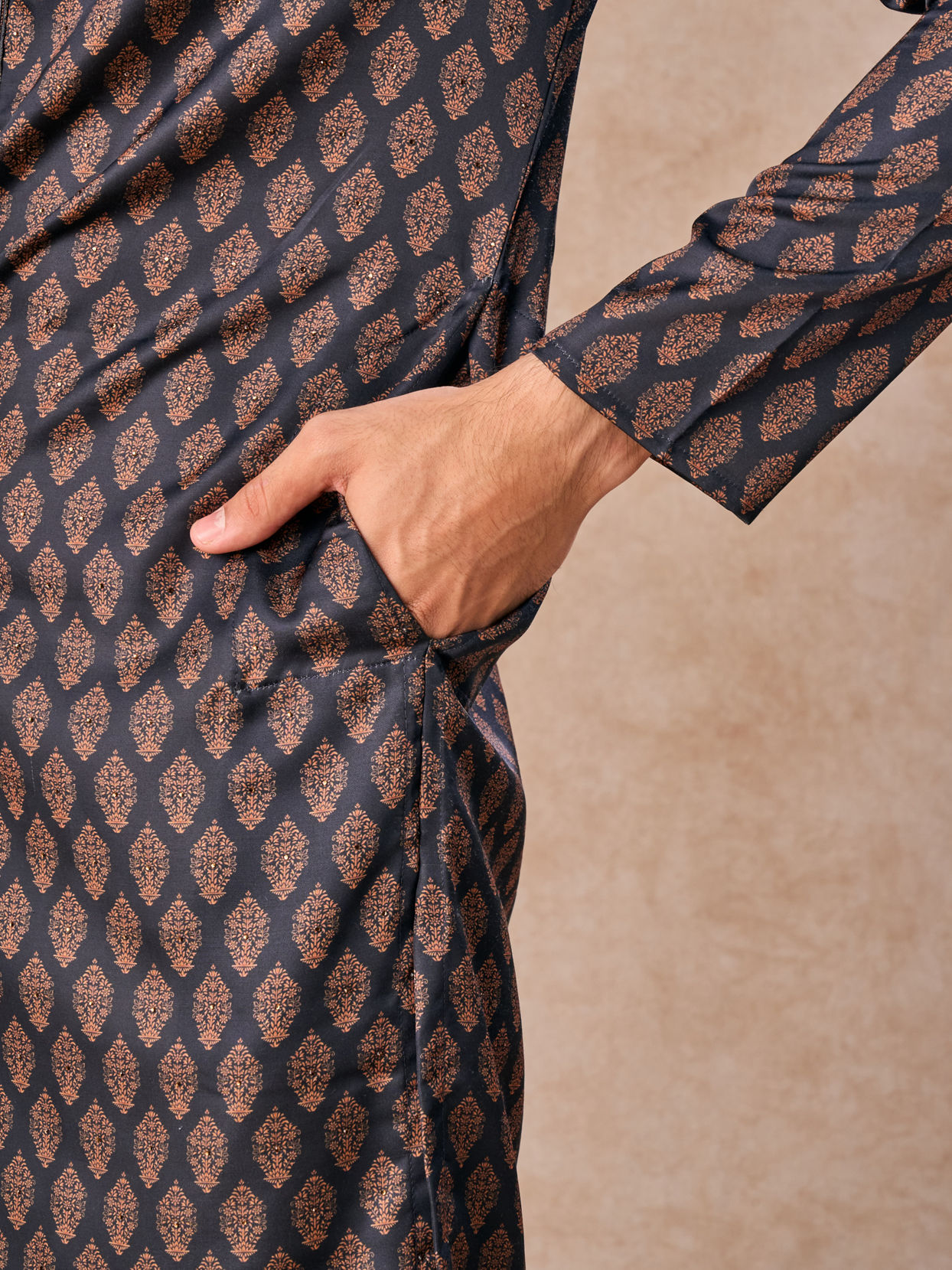 Manyavar Men Dark Blue Satin Finish Kurta Pajama