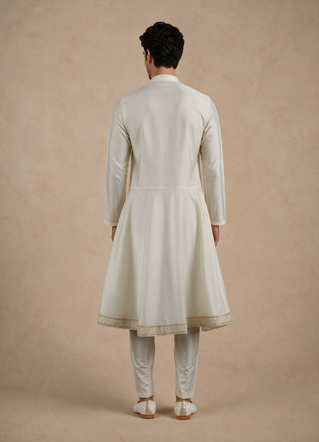 Manyavar Men Cream Blended Viscose Kurta Pajama with Basic Design