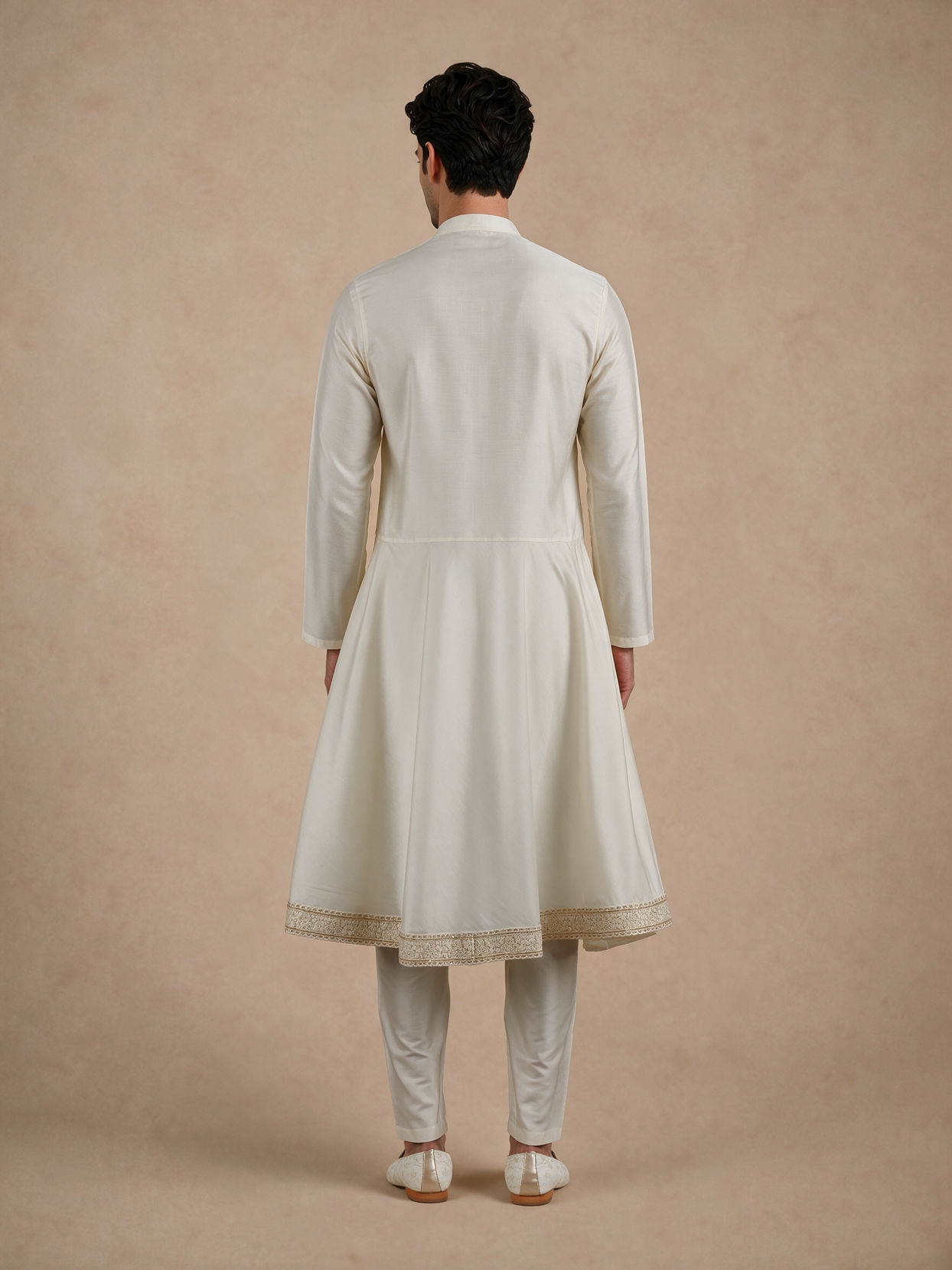 Manyavar Men Cream Blended Viscose Kurta Pajama with Basic Design