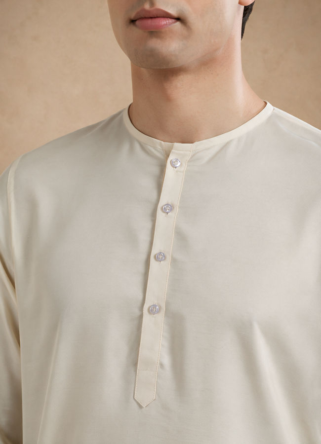 Manyavar Men Cream Blended Viscose Kurta Pajama with Basic Design