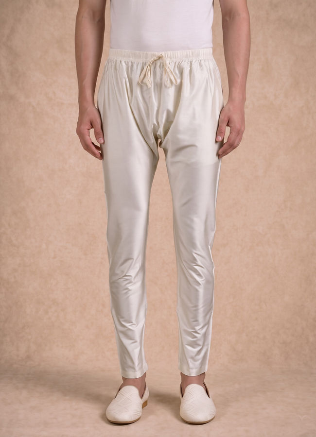 Manyavar Men Cream Blended Viscose Kurta Pajama with Basic Design