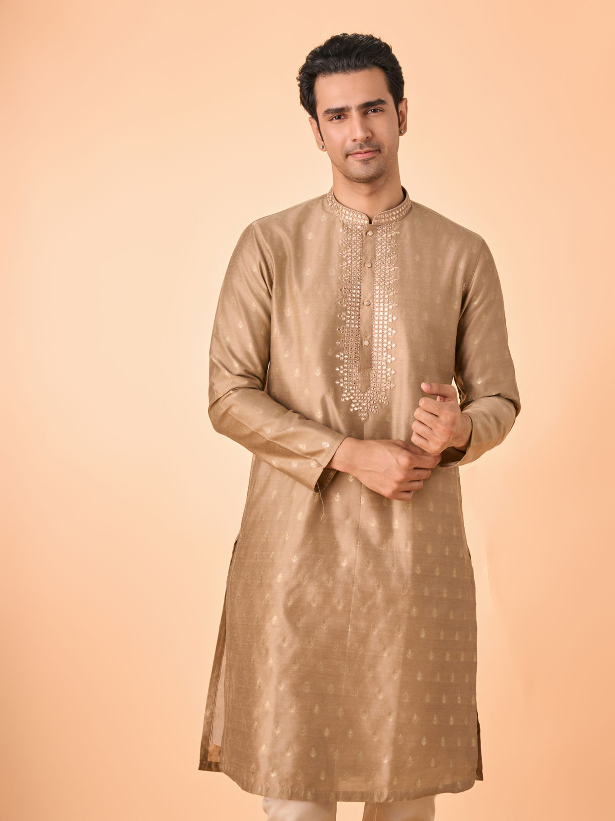 Manyavar Men Walnut Majesty Kurta Pajama