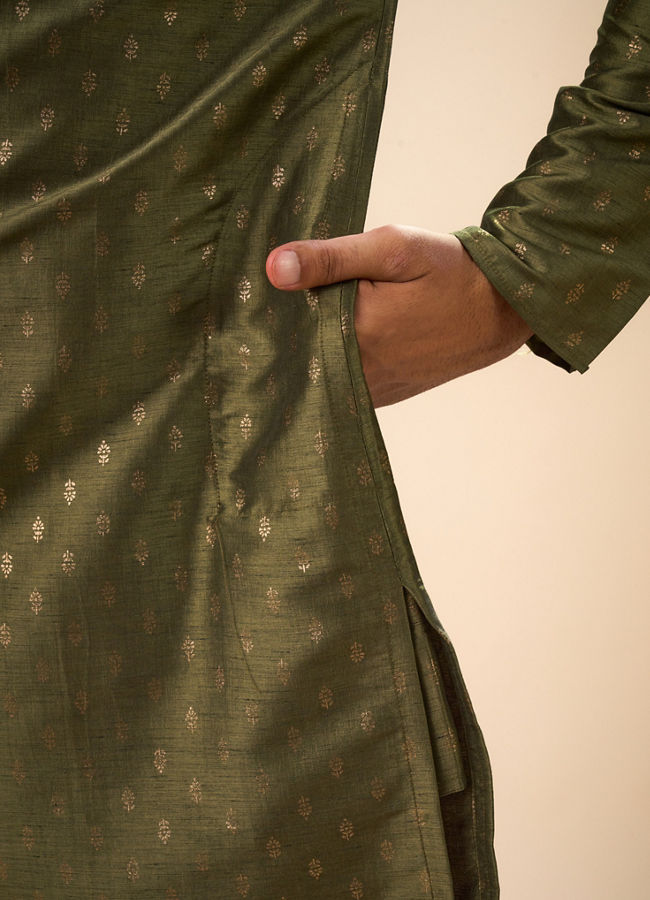 Manyavar Men Elegant Olive Green Kurta Pajama