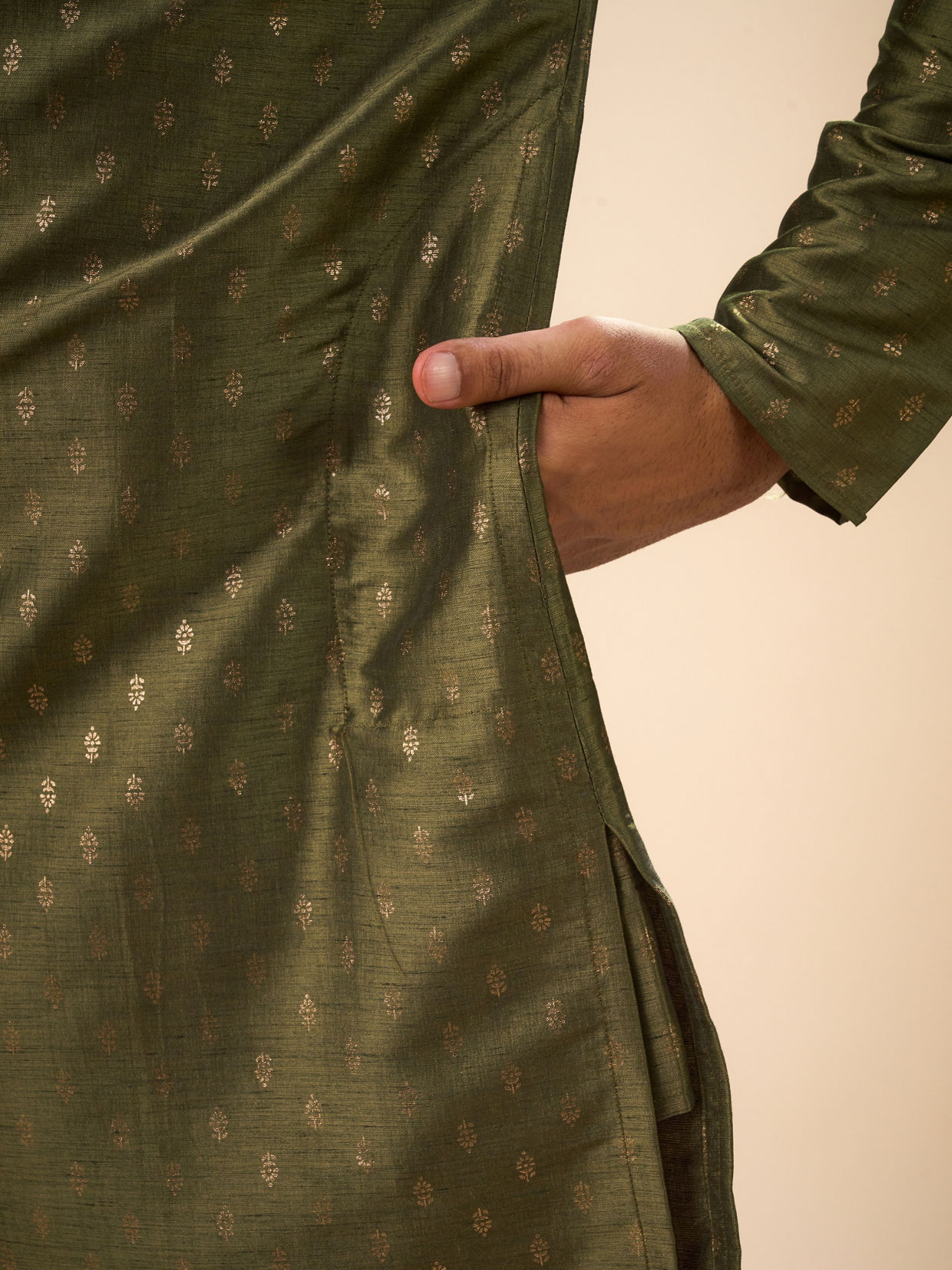 Manyavar Men Elegant Olive Green Kurta Pajama