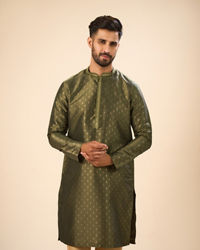 Manyavar Men Elegant Olive Green Kurta Pajama