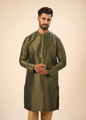 Manyavar Men Elegant Olive Green Kurta Pajama