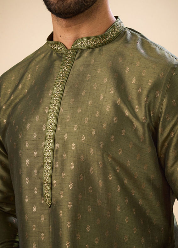 Manyavar Men Elegant Olive Green Kurta Pajama