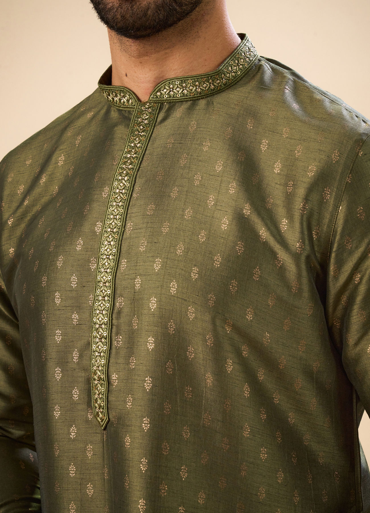 Manyavar Men Elegant Olive Green Kurta Pajama