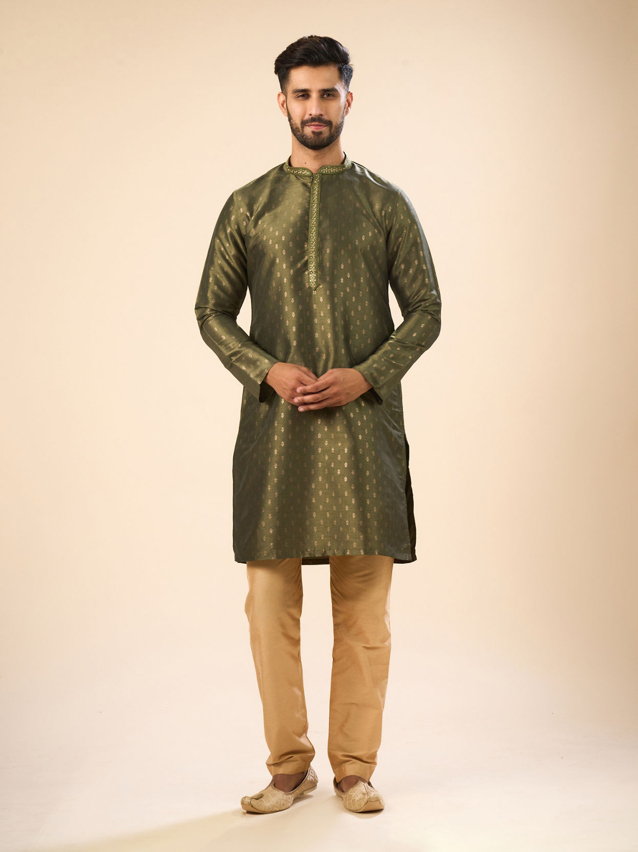 Manyavar Men Elegant Olive Green Kurta Pajama