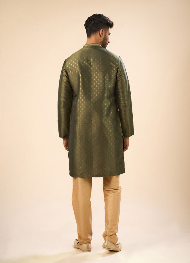 Manyavar Men Elegant Olive Green Kurta Pajama