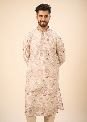 Manyavar Men Elegant Cream Kurta Pajama