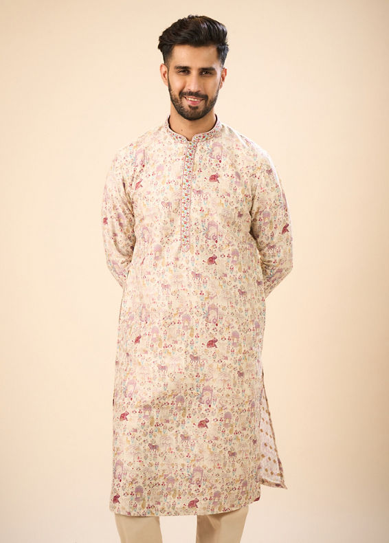 Manyavar Men Elegant Cream Kurta Pajama